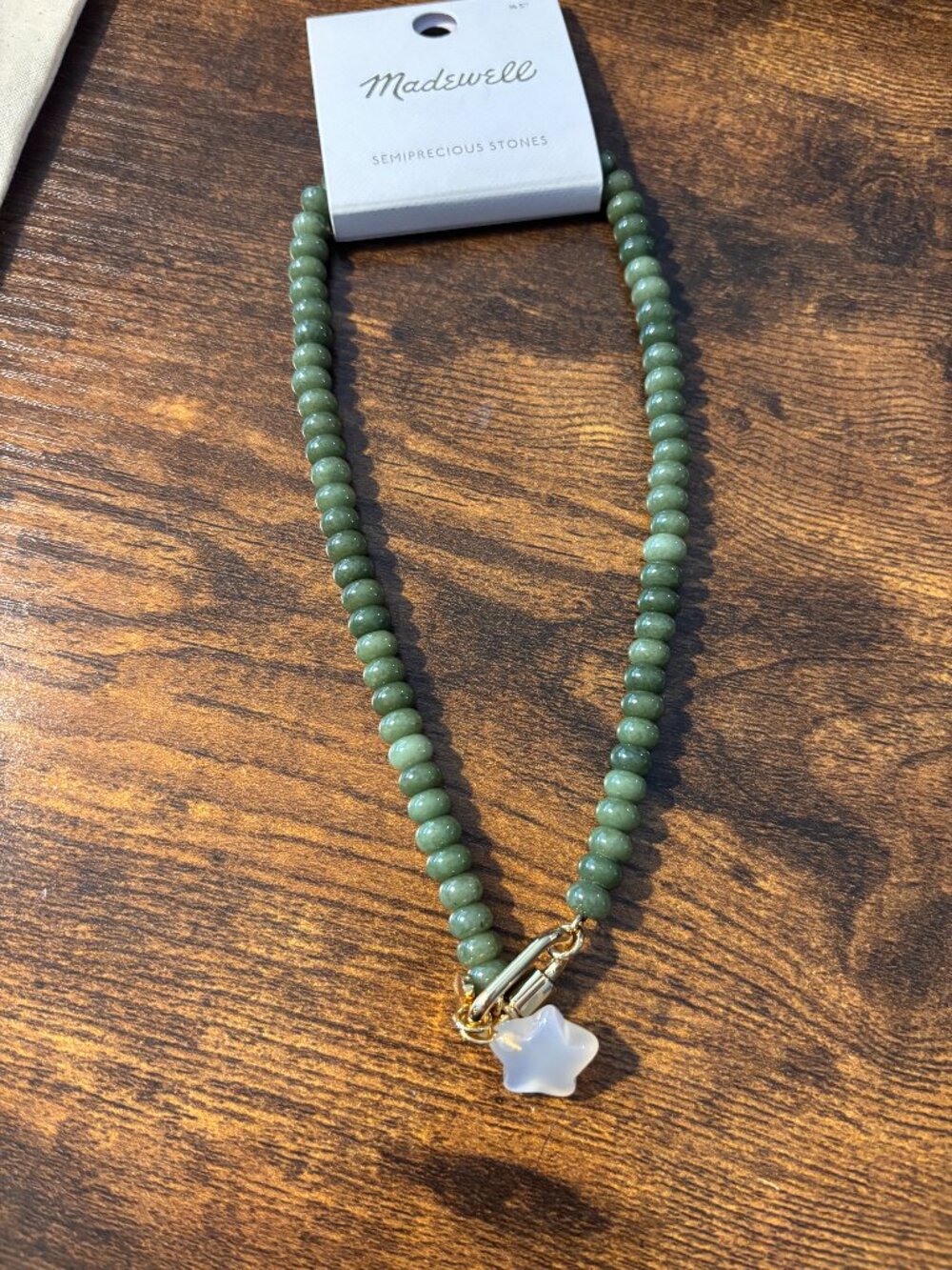 Madewell Semiprecious Beaded Carabiner Star Charm Necklace Green NWT